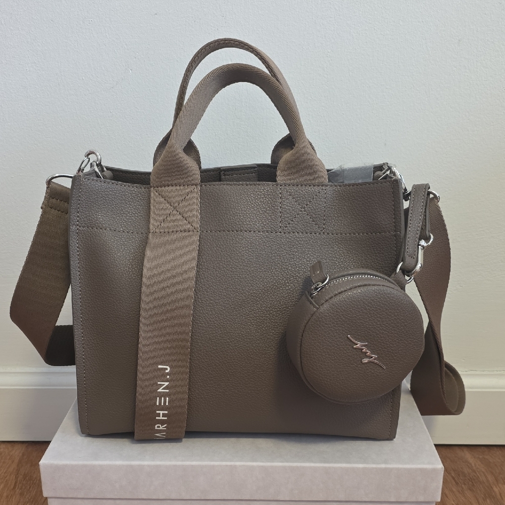 Taupe Pebbled Leather Tote with Detachable Pouch With Dust Bag - Picture 2 of 4